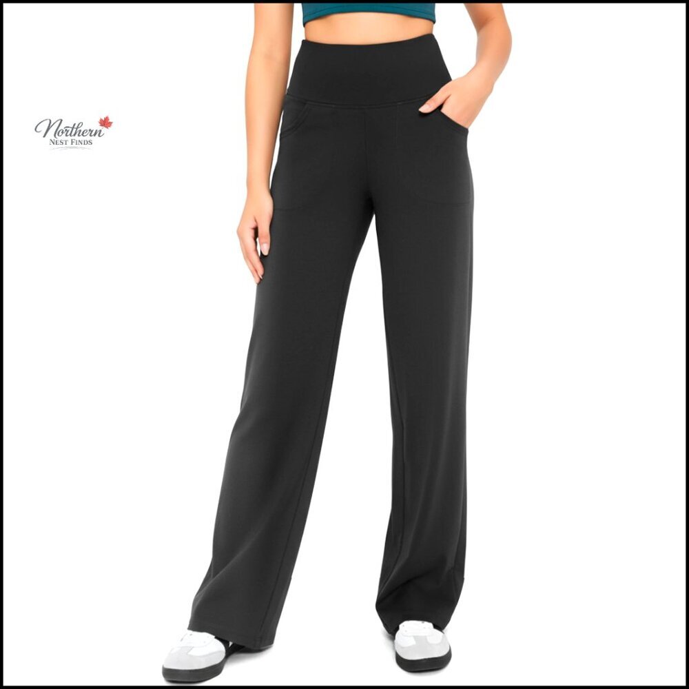 High-Waist Black Wide-Leg Lounge Pants with Pockets